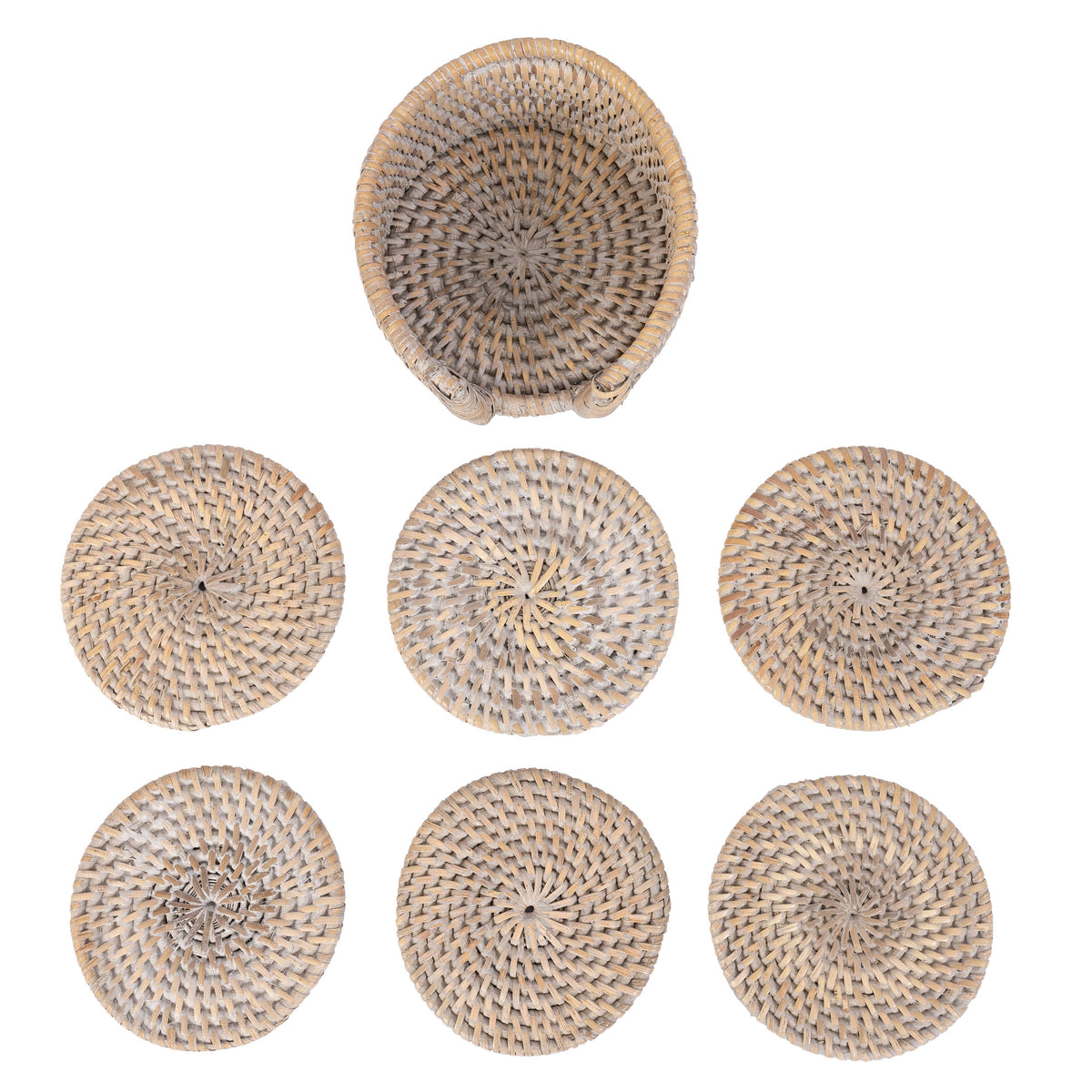 Handwoven Rattan Round Coaster Set with Storage Box 7 Pieces