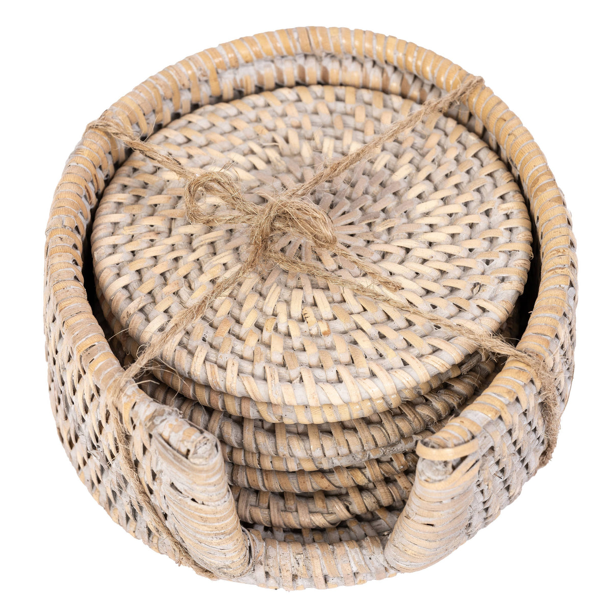 Handwoven Rattan Round Coaster Set with Storage Box 7 Pieces