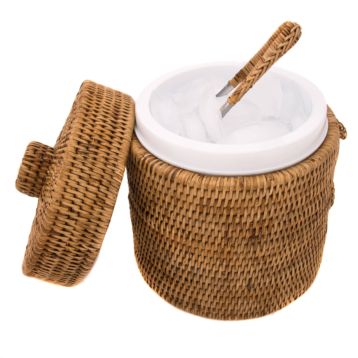 Rattan Ice Bucket with Tongs – Beverage Cooler