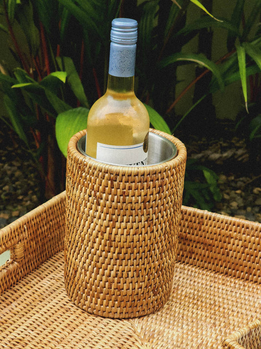 Rattan Wine Chiller: Stainless Steel, Handwoven Cooler