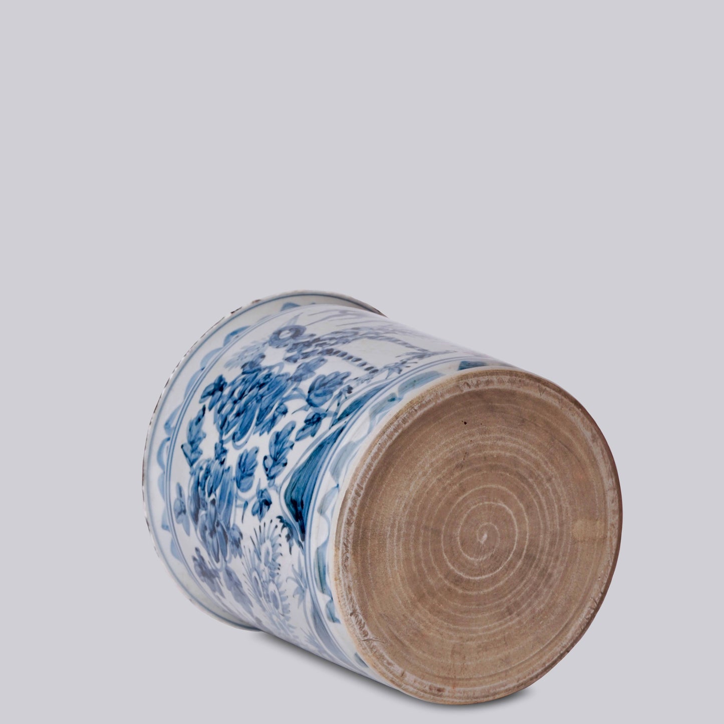 Rustic Peacock Blue and White Porcelain Cachepot