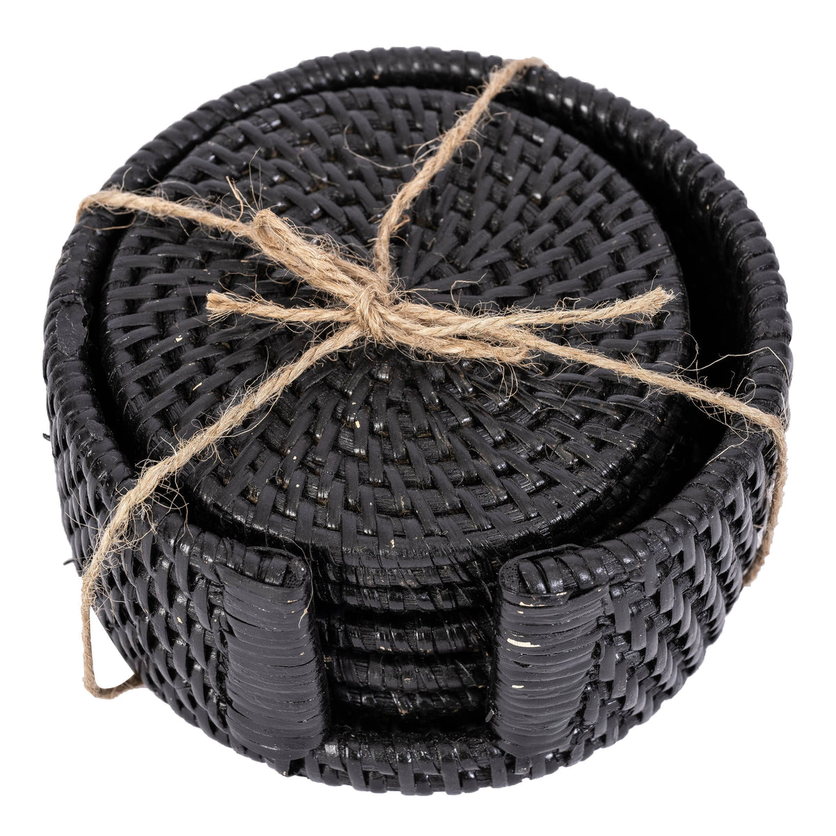 Handwoven Rattan Round Coaster Set with Storage Box 7 Pieces