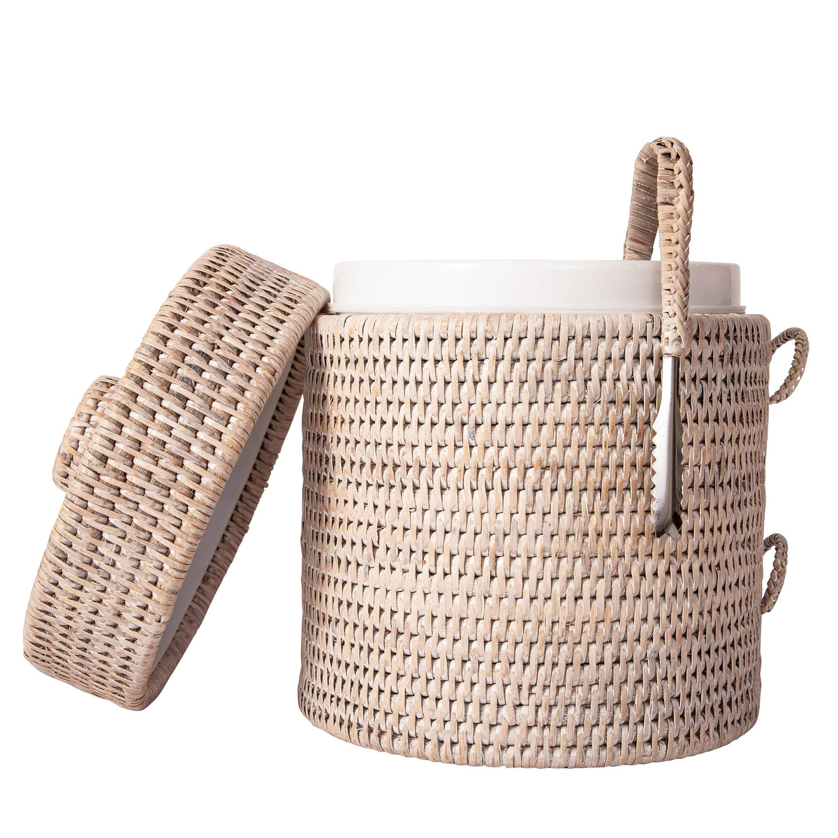 Rattan Ice Bucket with Tongs – Beverage Cooler