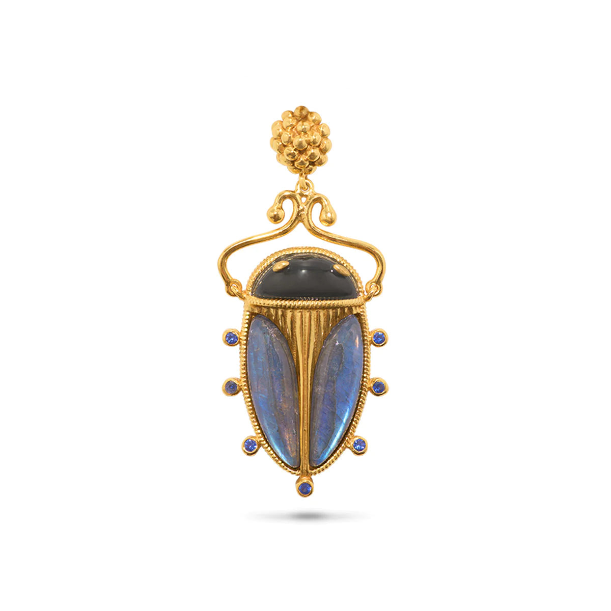 Scarab Pendant in Blue Labradorite/Black Agate
