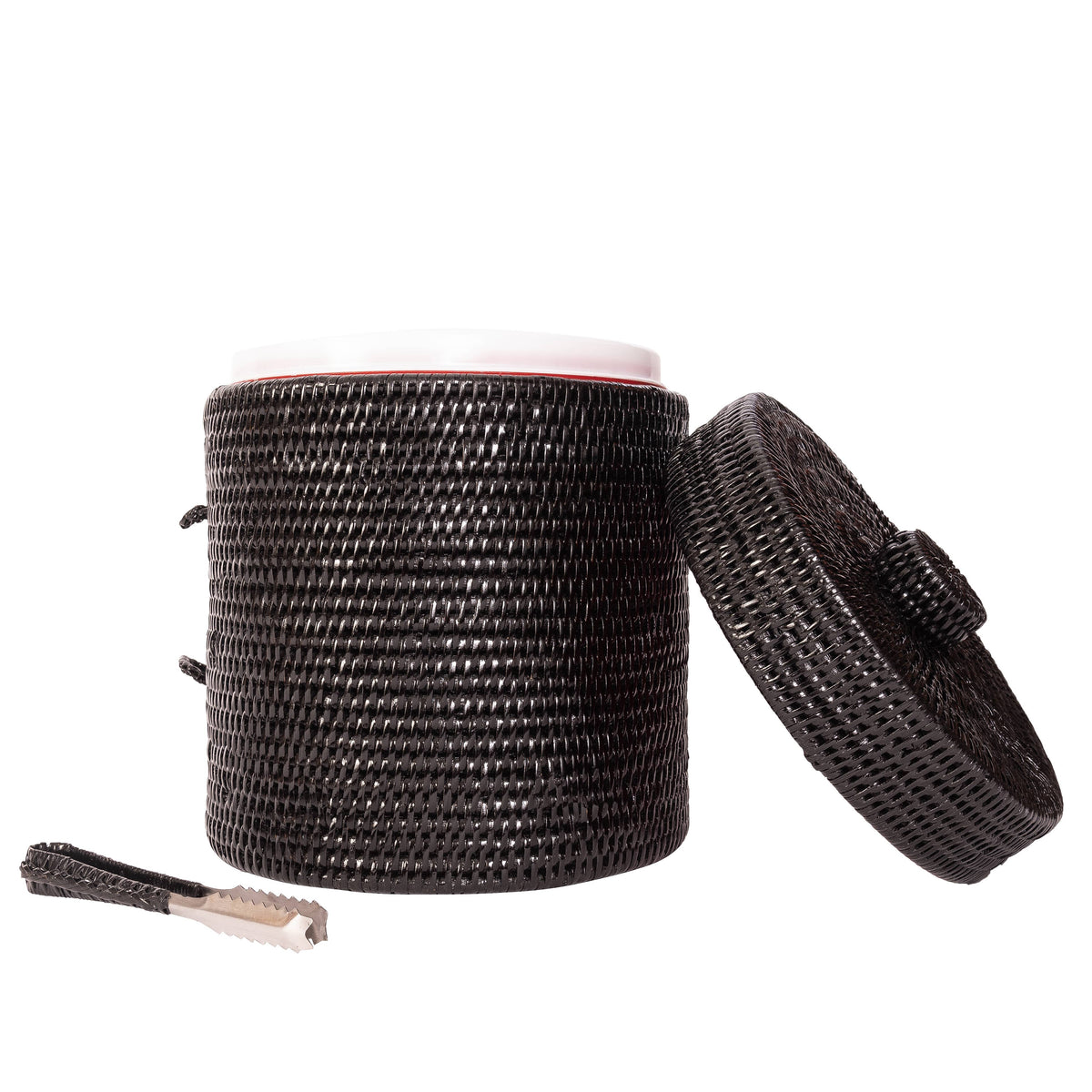 Rattan Ice Bucket with Tongs – Beverage Cooler