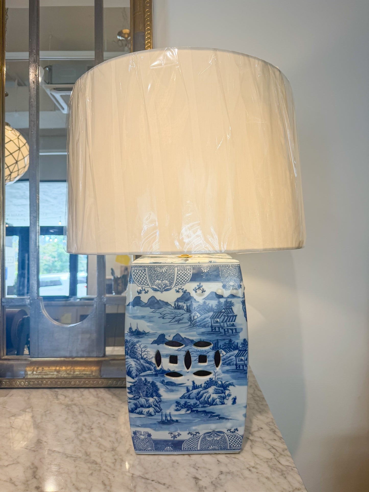Blue and White Square Lamp