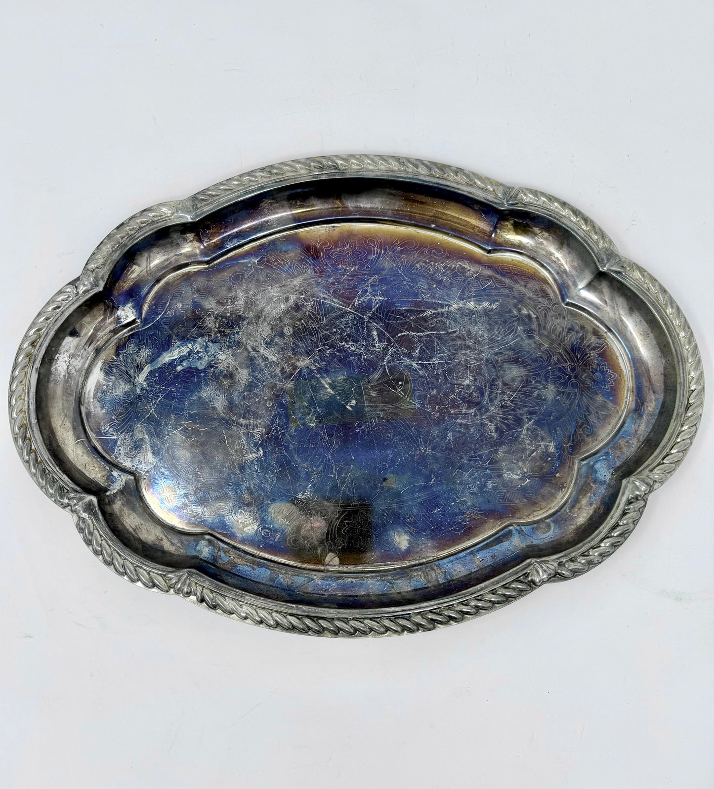 Scalloped Oval Silver Tray