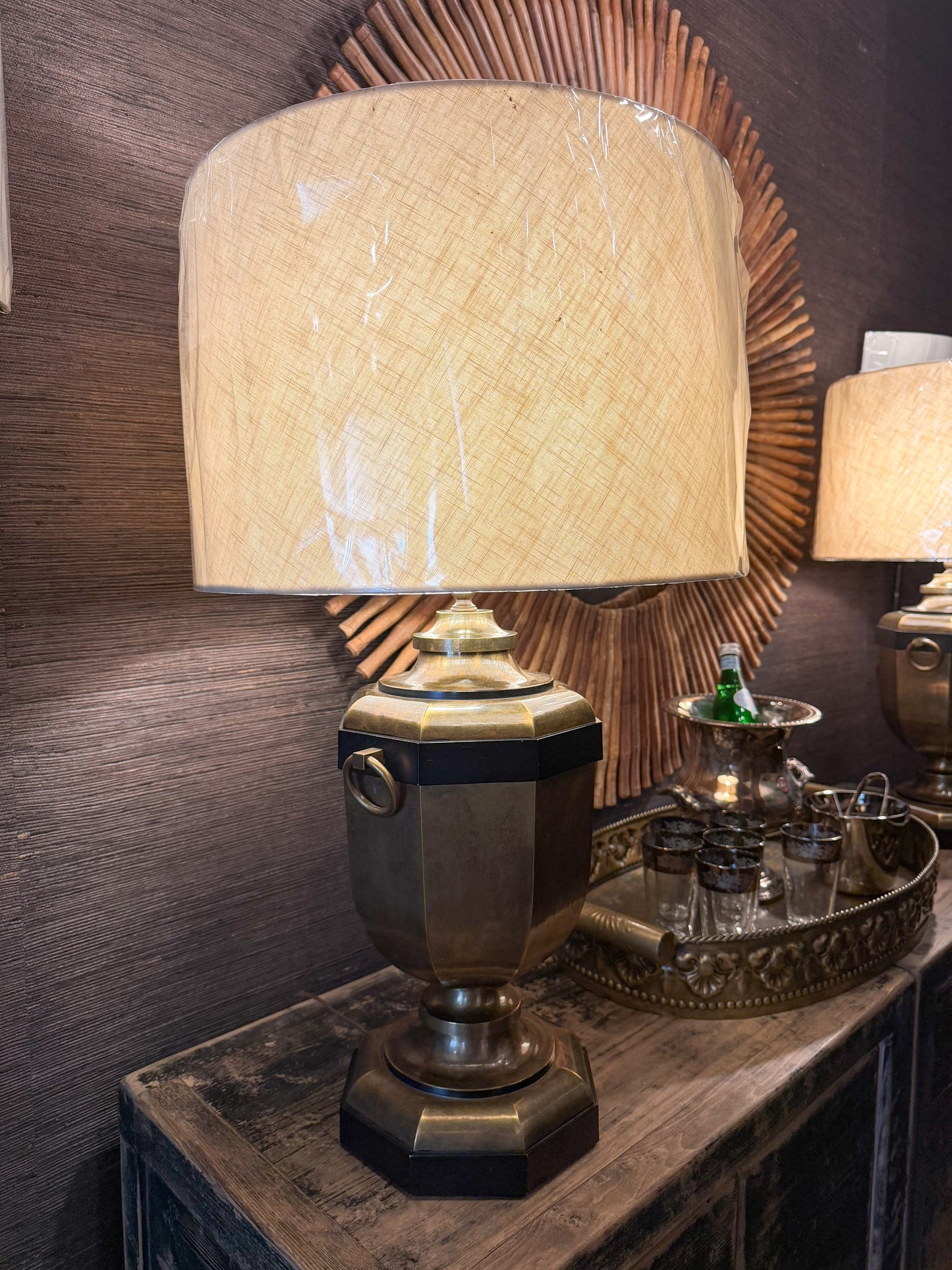 Antique Brass Urn Lamp with Rings