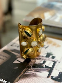Large Brass Cuff w/ Green Pomegranate
