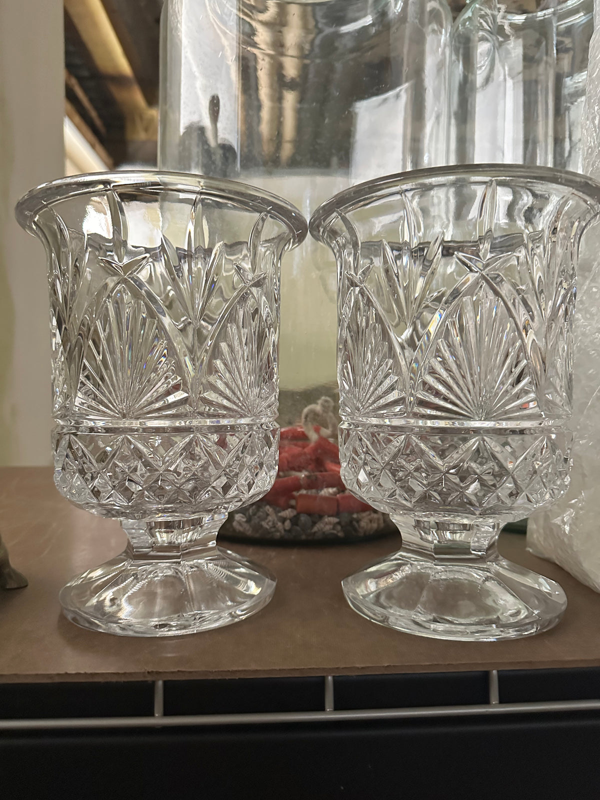 Cut Glass Footed Hurricanes