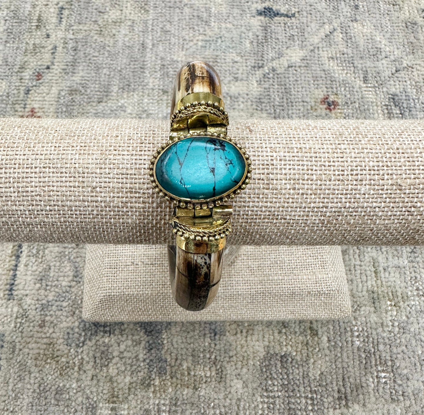 Wood and Turquoise Bangle Bracelet