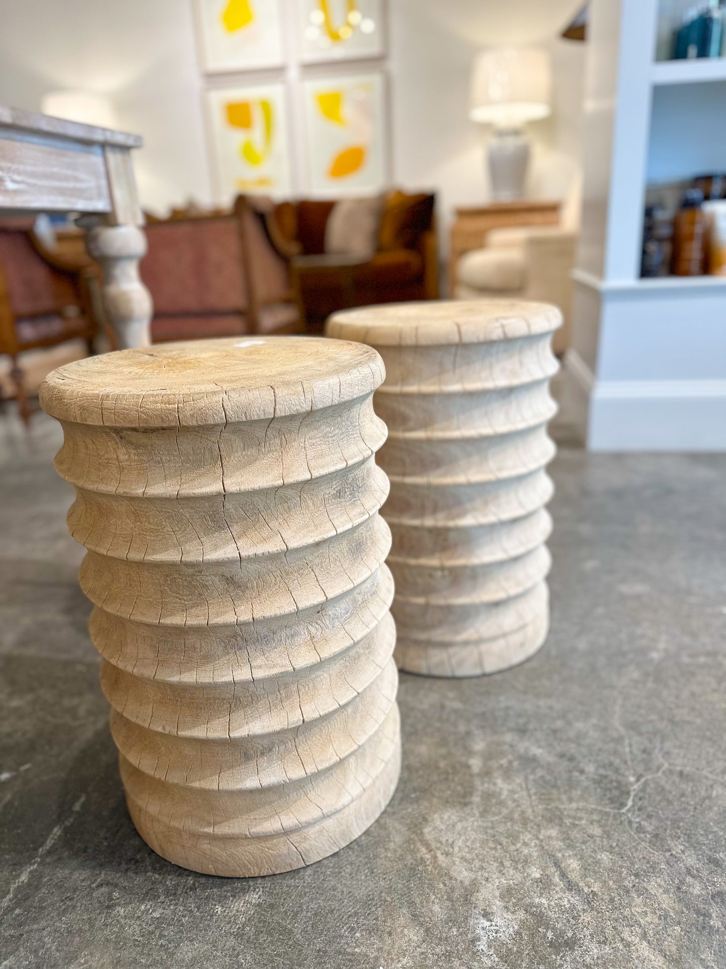 Ribbed Teak Side Table