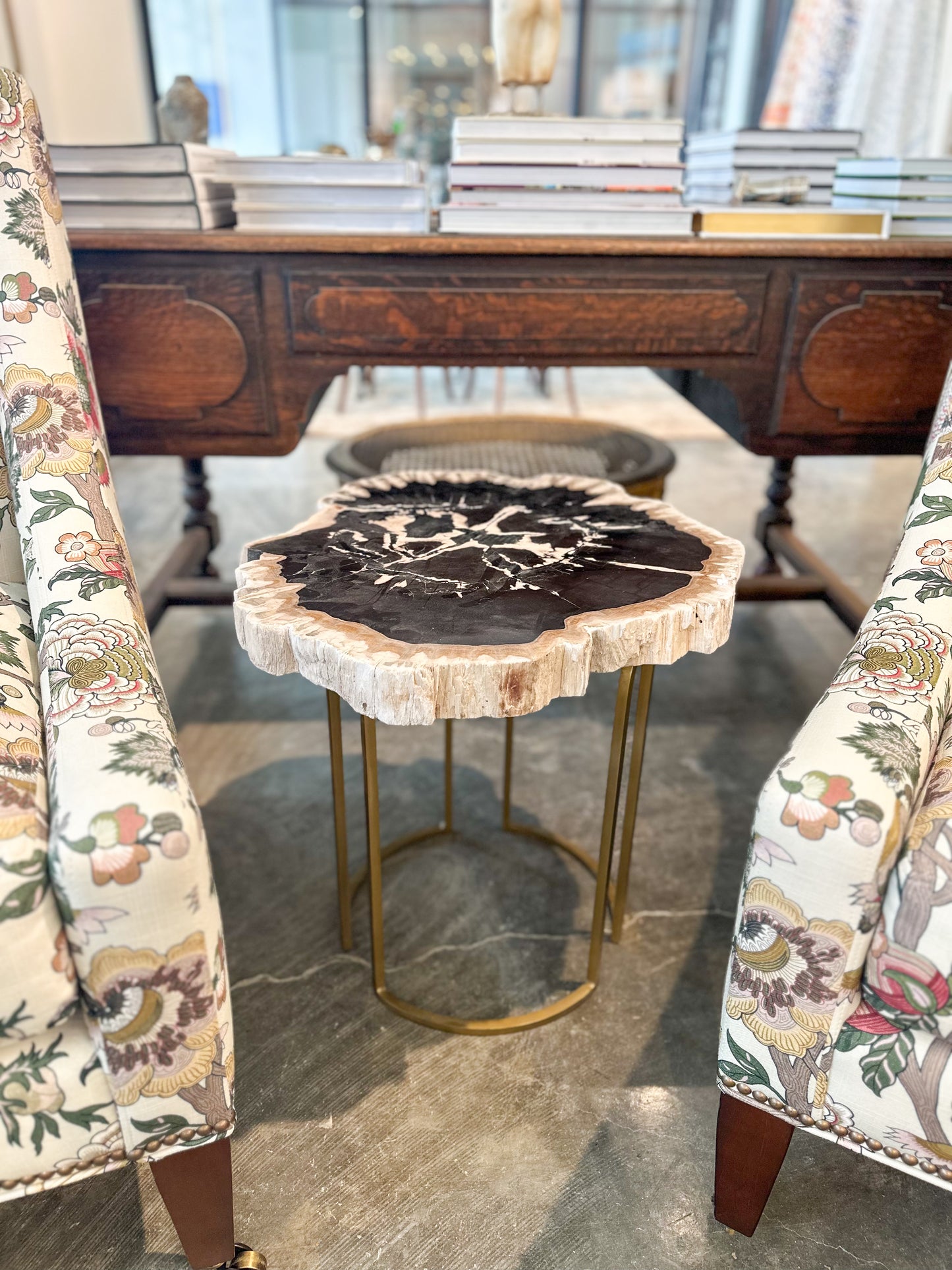 Petrified Wood Side Table with Iron Base