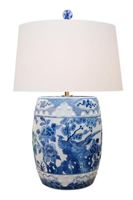 Blue and White Garden Stool Lamp