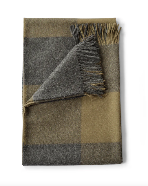 Baby Alpaca Throw - Olive/Ledge Plaid