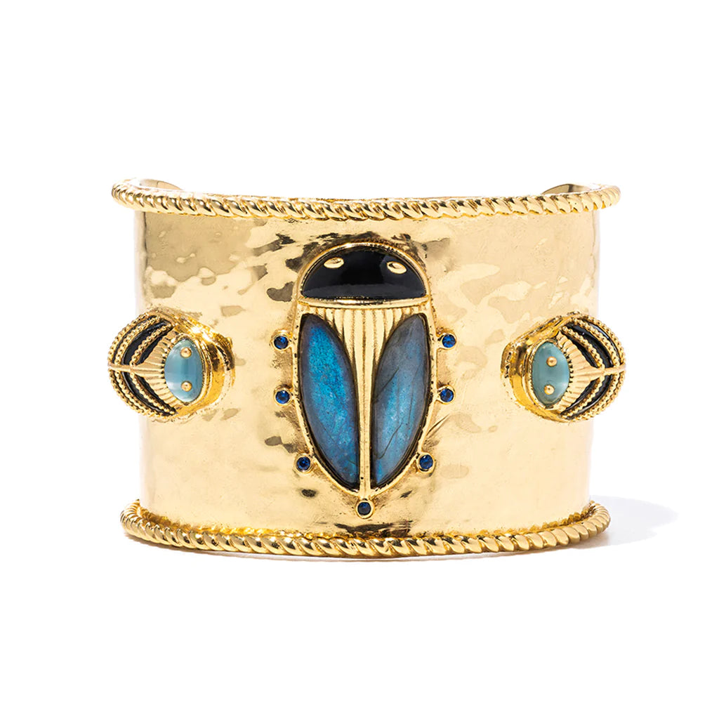 Scarab Cuff in Blue Labraorite/Black Agate