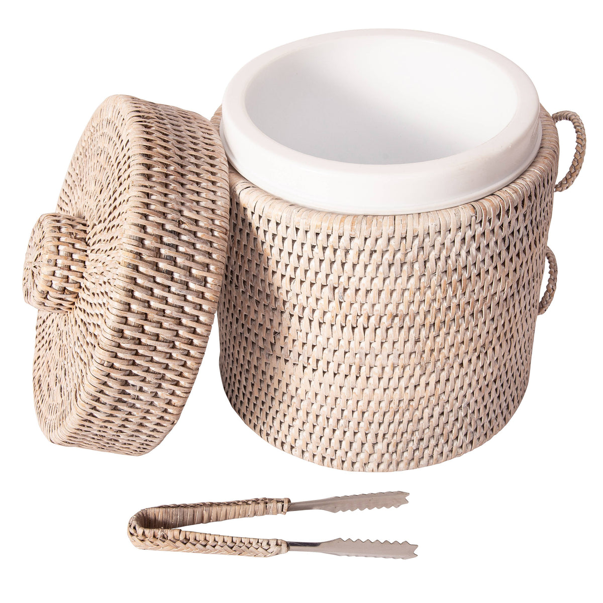 Rattan Ice Bucket with Tongs – Beverage Cooler