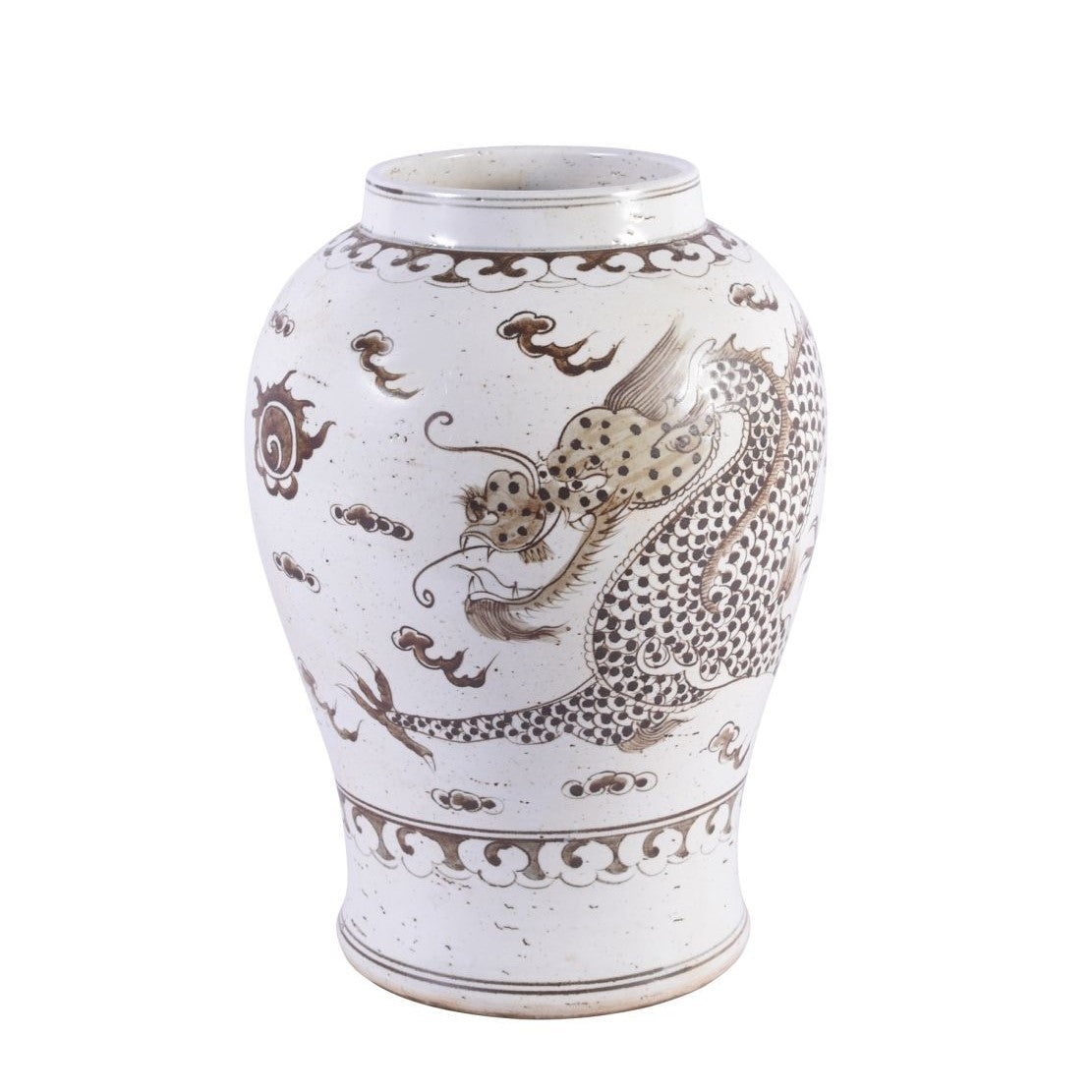 Brown Porcelain Flaring Rim Jar - Dragon Motif