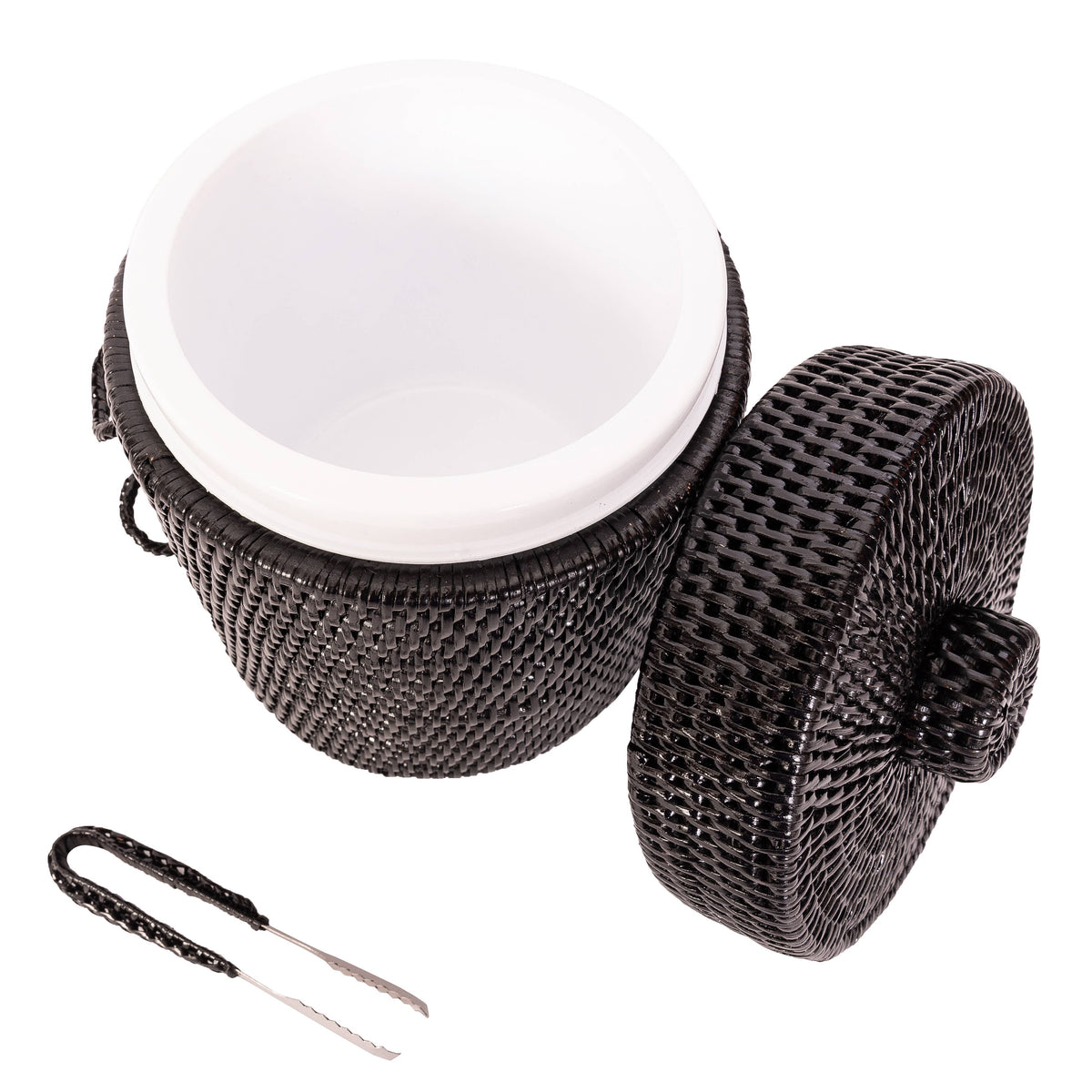 Rattan Ice Bucket with Tongs – Beverage Cooler