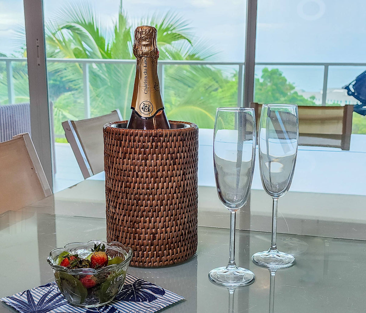 Rattan Wine Chiller: Stainless Steel, Handwoven Cooler