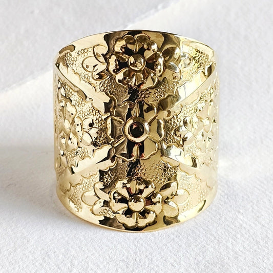 Brass Floral Cuff Bracelet