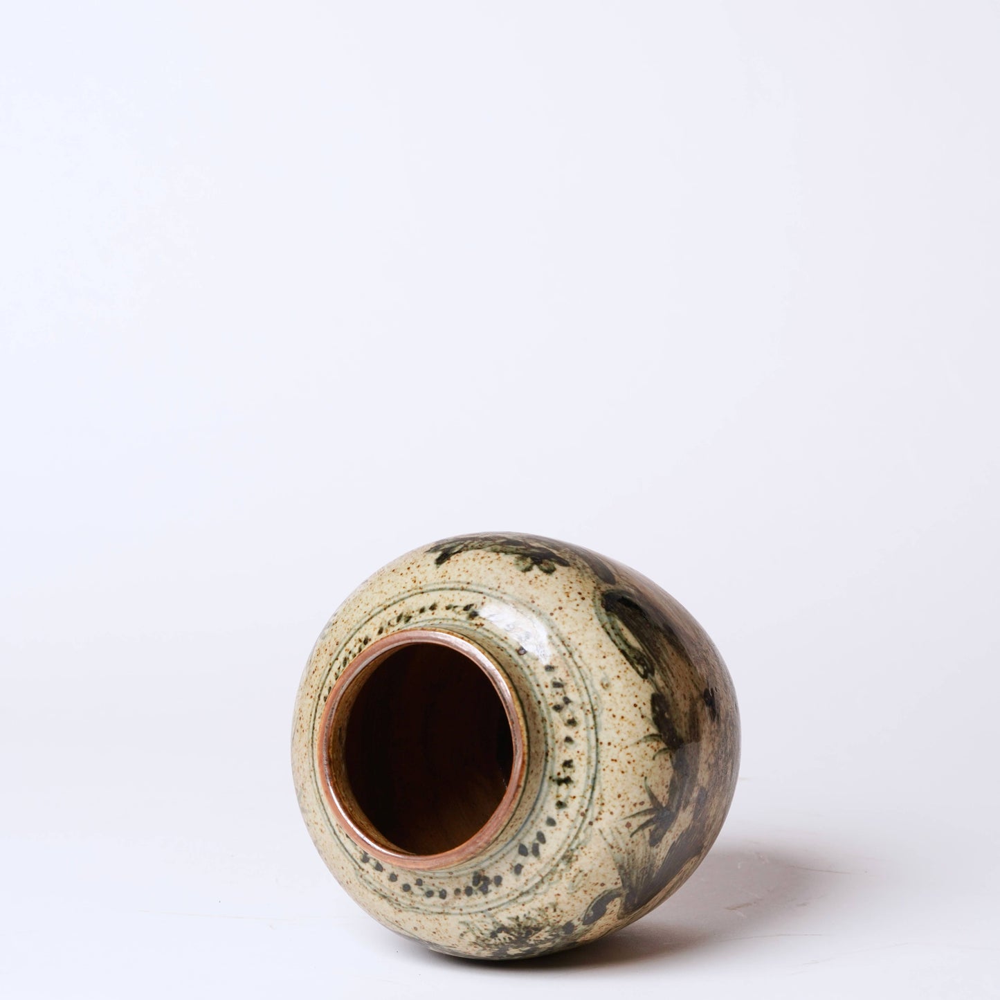 Rustic Porcelain Crane and Deer Small Round Vase