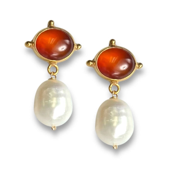 Carnelian Pearl Drop Earrings