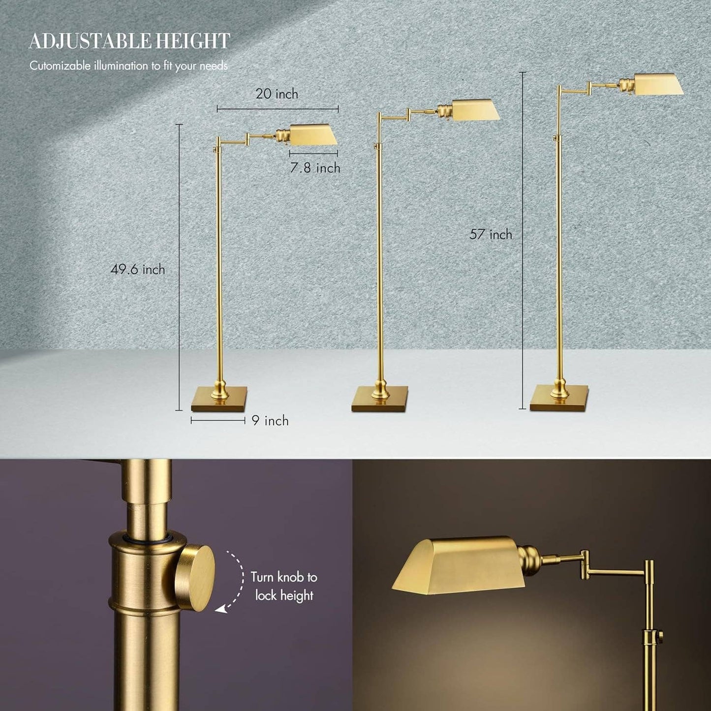 Pharmacy Floor Lamp Antique Brass Height Adjustable