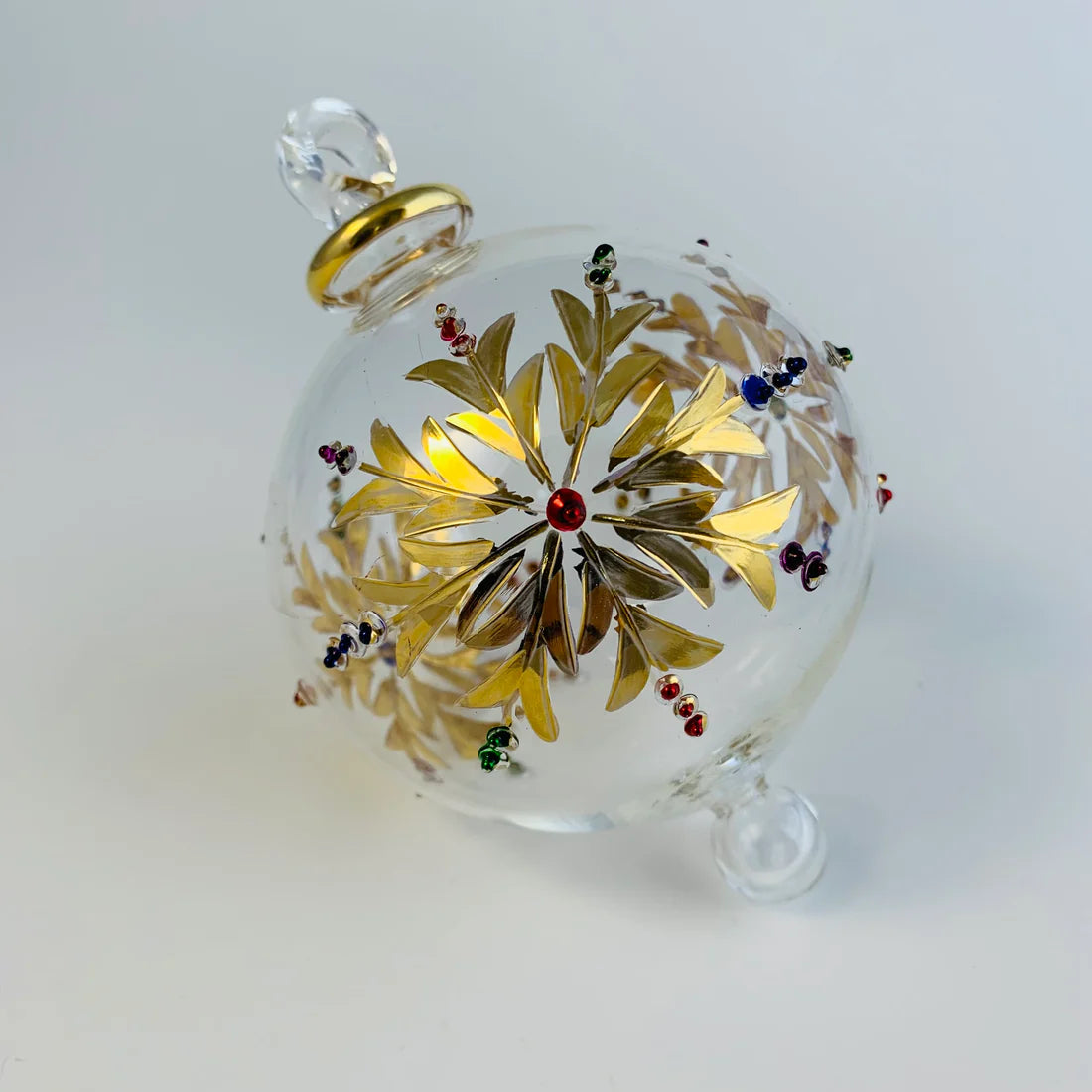 Blown Glass Ornament - Gold Snowflake with Colors