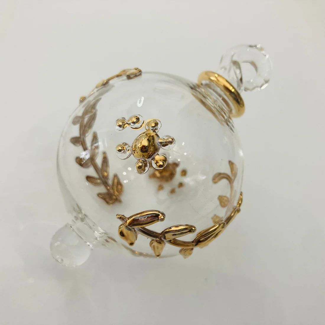 Blown Glass Small Ornament - Flower Leaves Gold