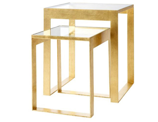 Villa and House Modern Glass Top Gold Leaf Iron Square Nesting Tables