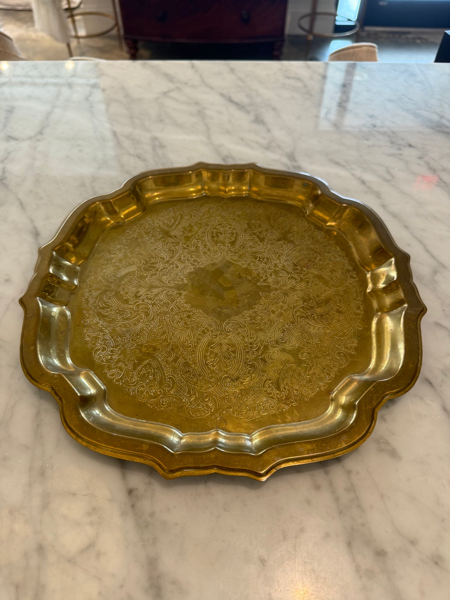 Scalloped Edged Brass Serving Tray