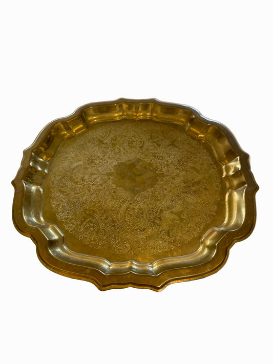 Scalloped Edged Brass Serving Tray