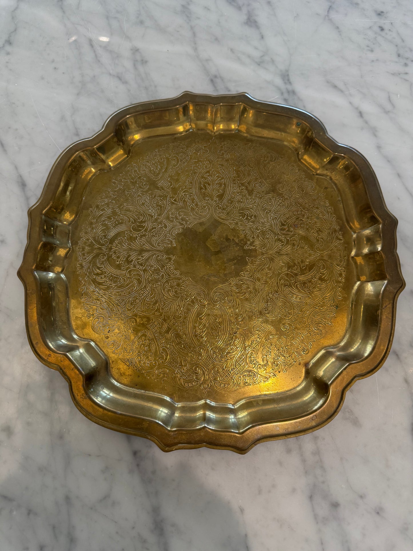 Scalloped Edged Brass Serving Tray