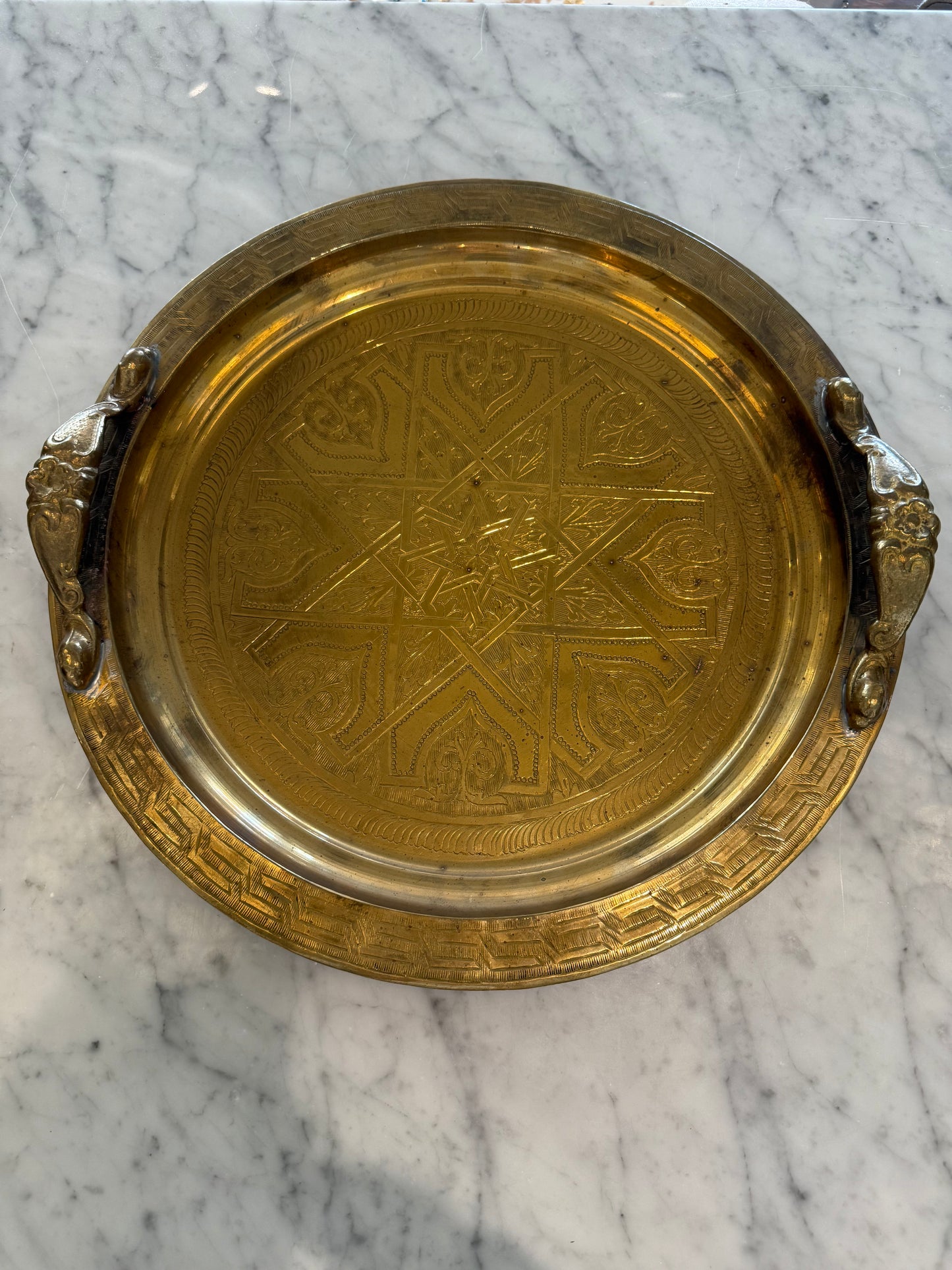 Moroccan Brass Serving Tray with Handles