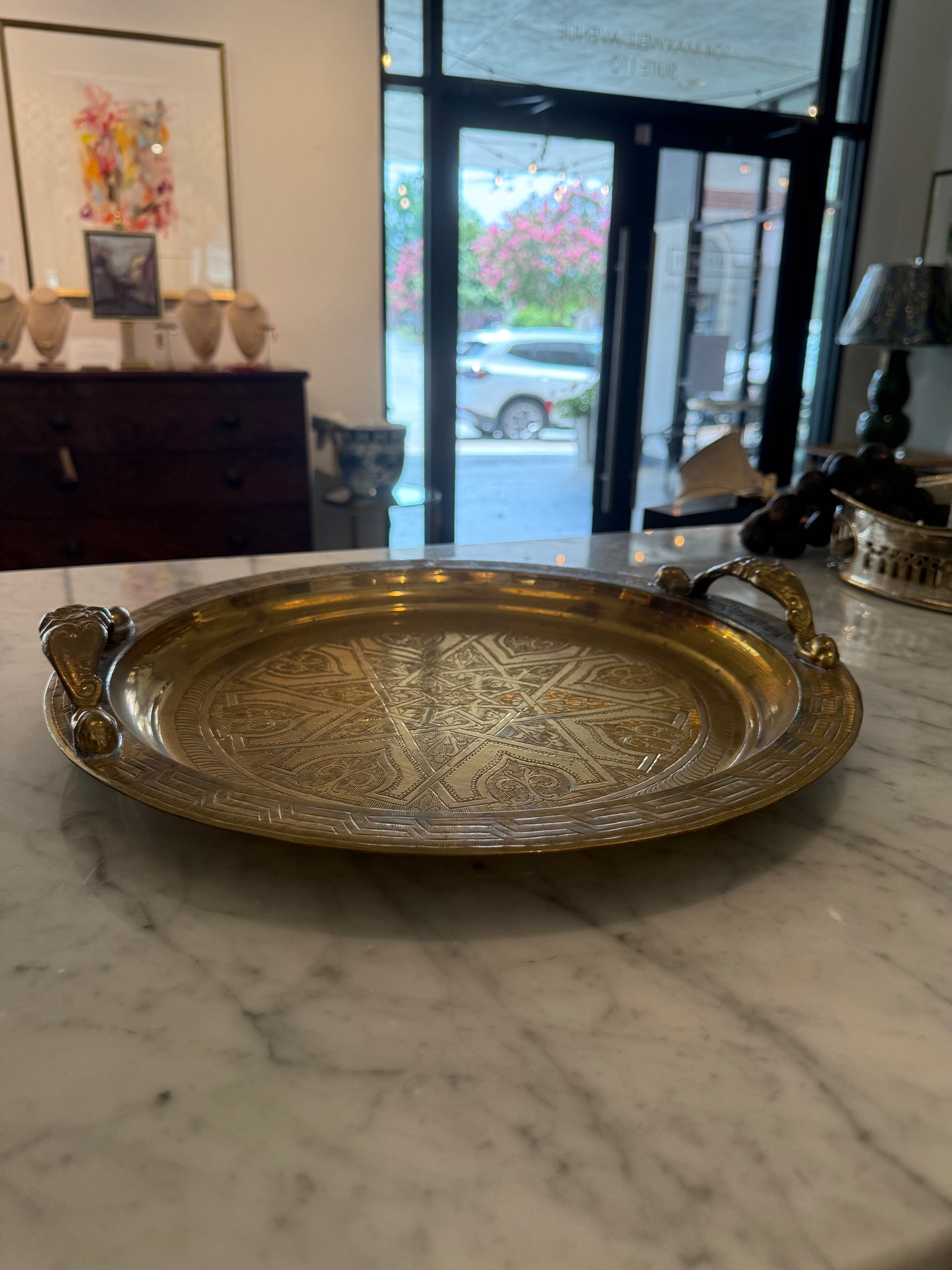 Moroccan Brass Serving Tray with Handles