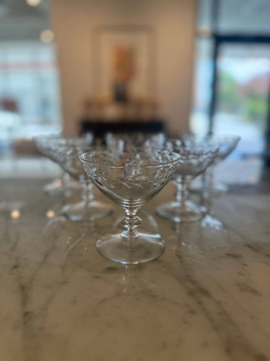 Set of Floral Etched Cocktail Glasses