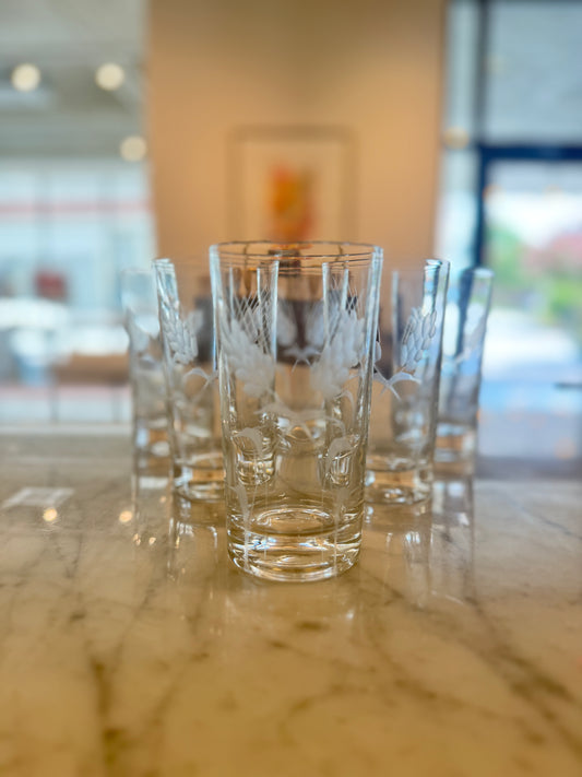 Set of Wheat Etched High Ball Glasses