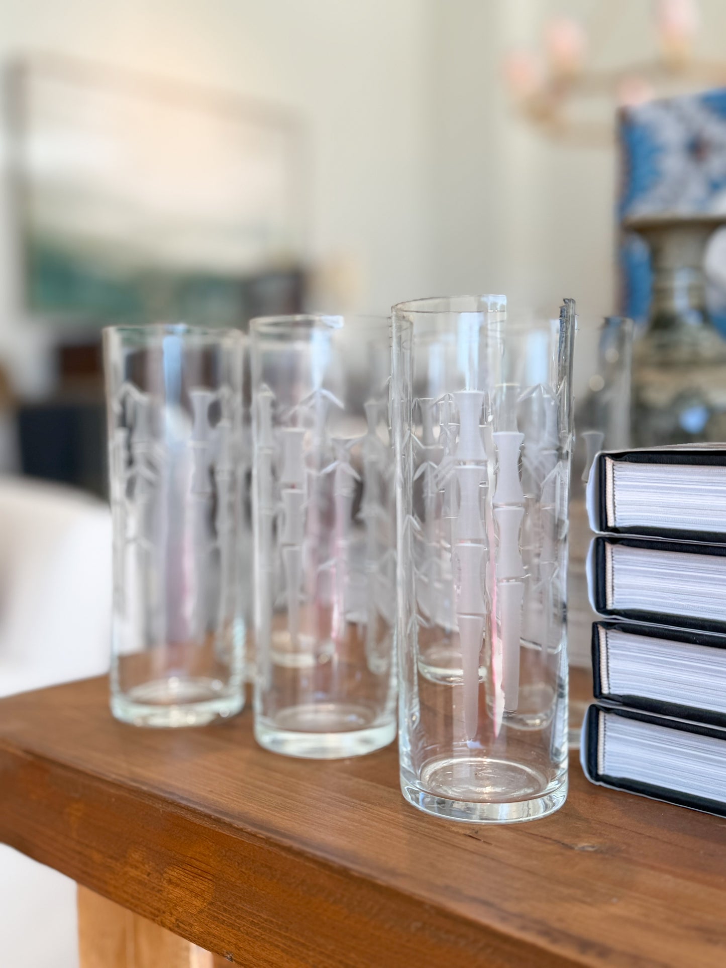 Set of Bamboo Etched Glasses
