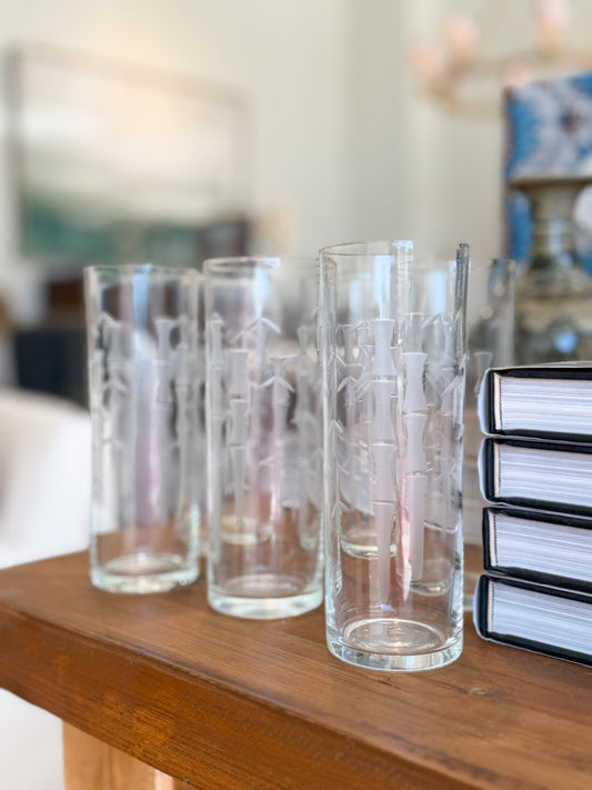 Set of Bamboo Etched Glasses