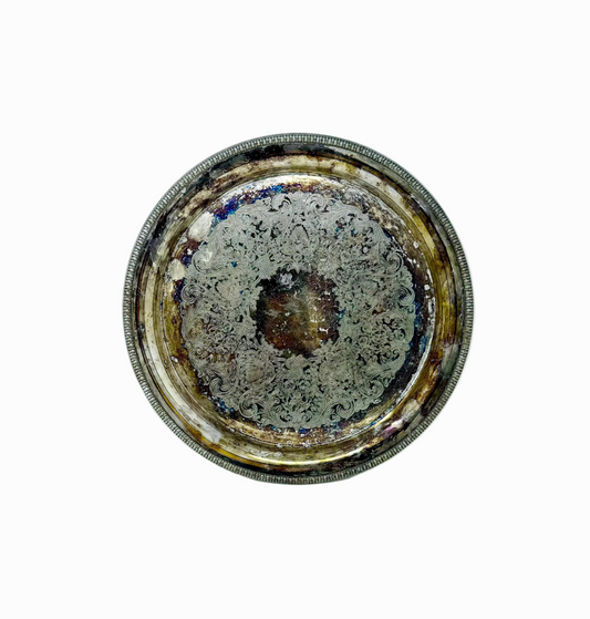 Etched Round Silver Platter