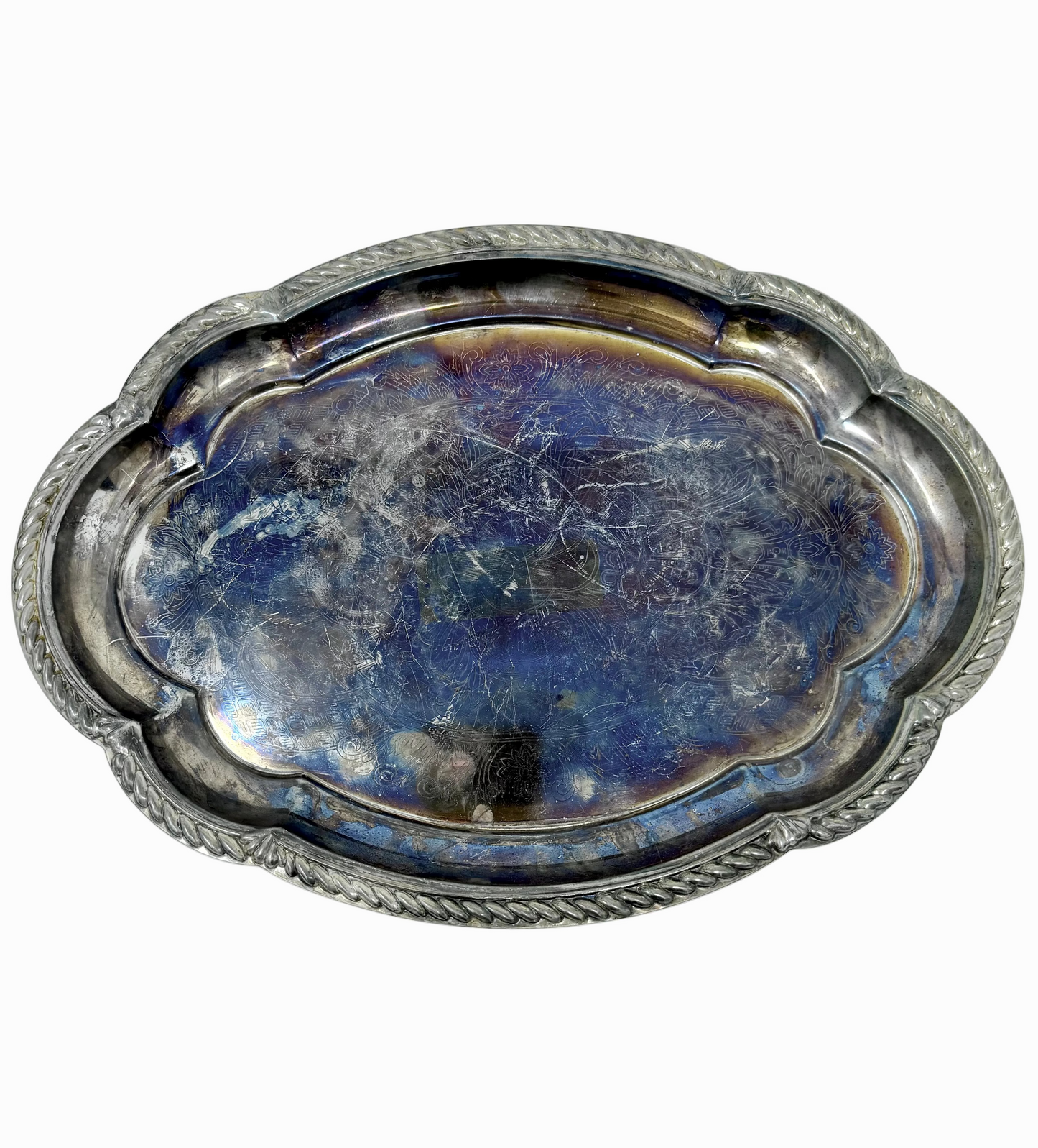 Scalloped Oval Silver Tray