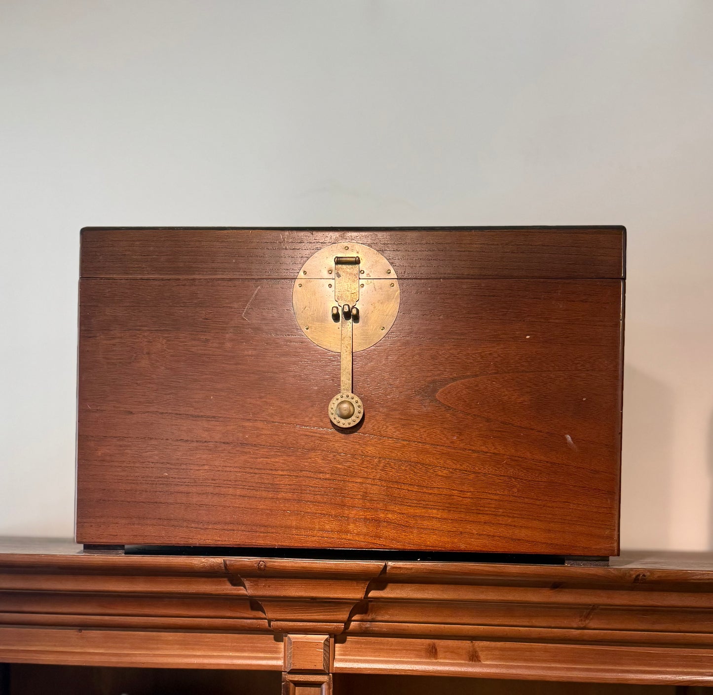 Asian Style Wooded Box w/ Brass Hardware - Large