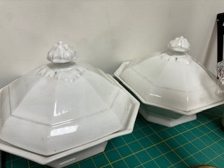 Ironstone Covered Serving Bowls - Pair