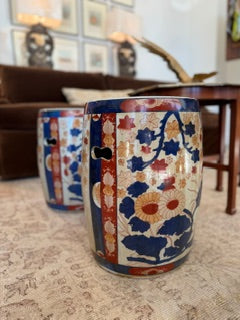 Antique Blue and Red Garden Stool