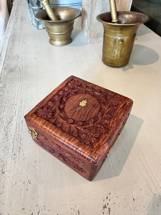 Small Teak Carved Trinket Box with Inlay