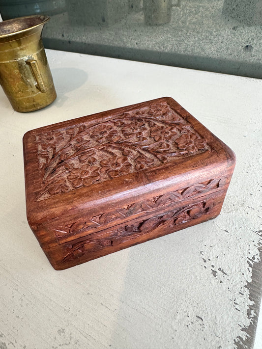 Floral Carved Wooden Trinket Box