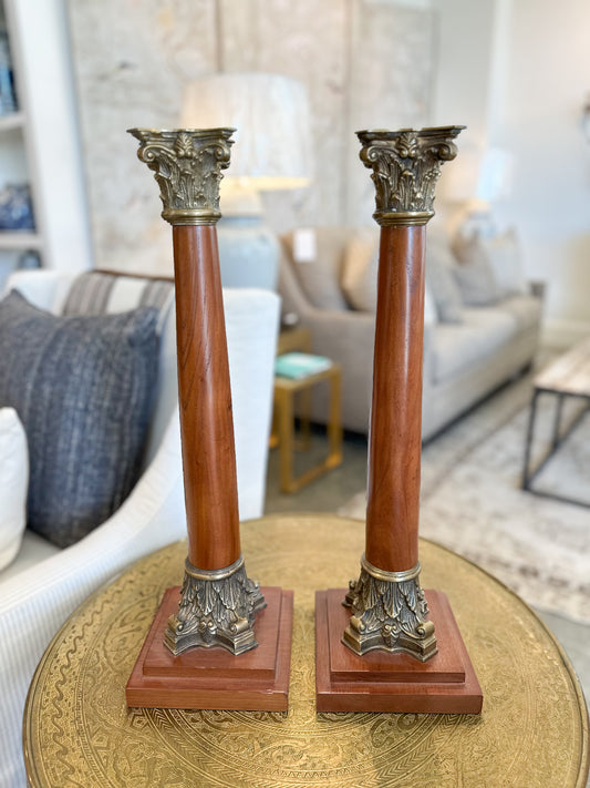 Pair of Wooden Brass Candlesticks