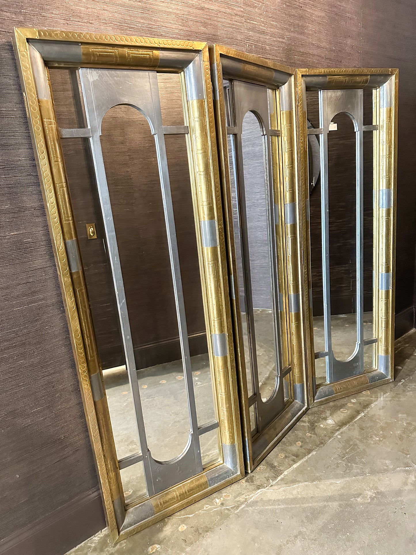 3 Panel Brass and Mirror Screen