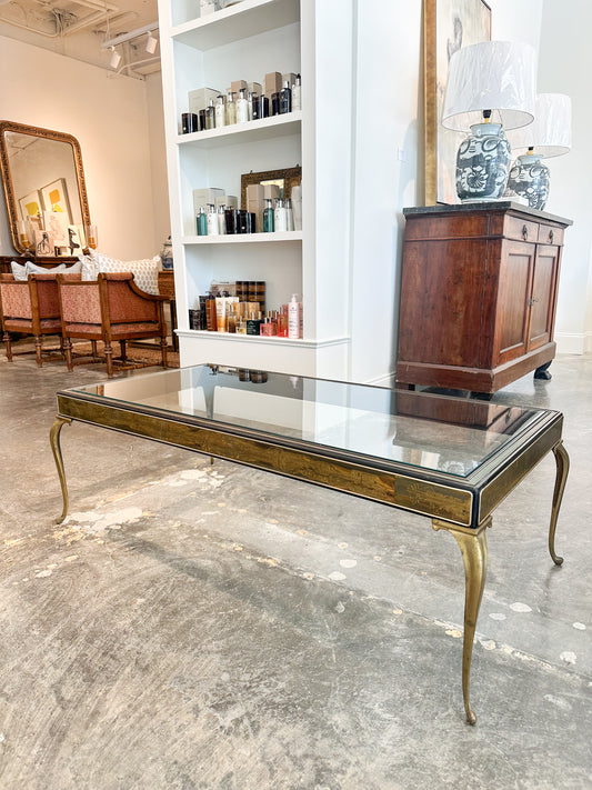 Vintage Chinoiserie Etched Brass Coffee Table